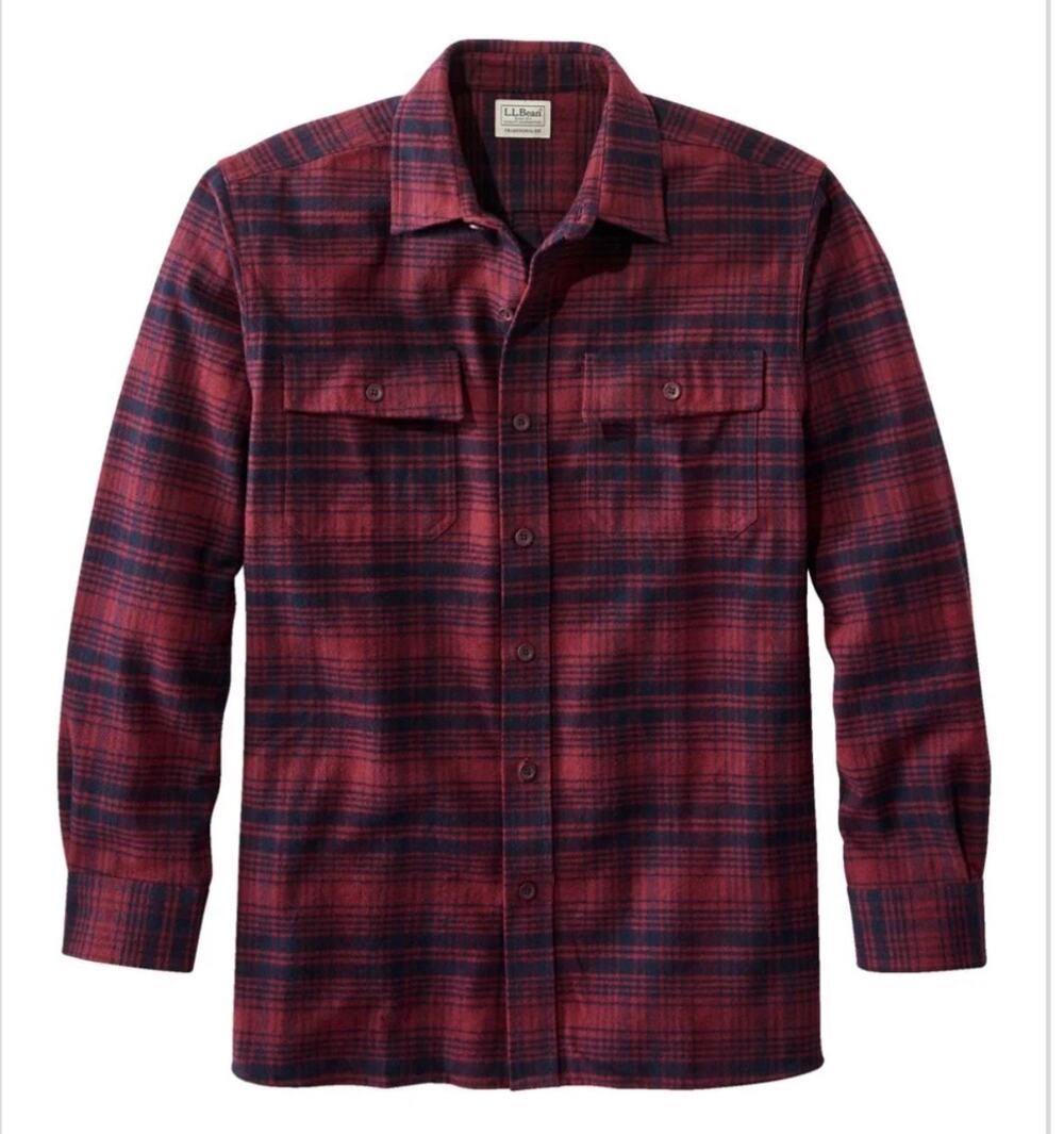 LL Bean Chamois Flannel Shirt Plaid Red Blue Heavyweight Flap Pocket Men Large